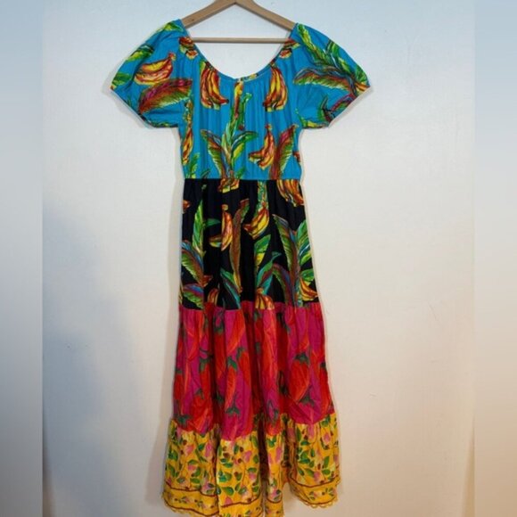FARM Rio Multicolor Banana Print Boho Maxi Dress - Size L - Picture 2 of 14